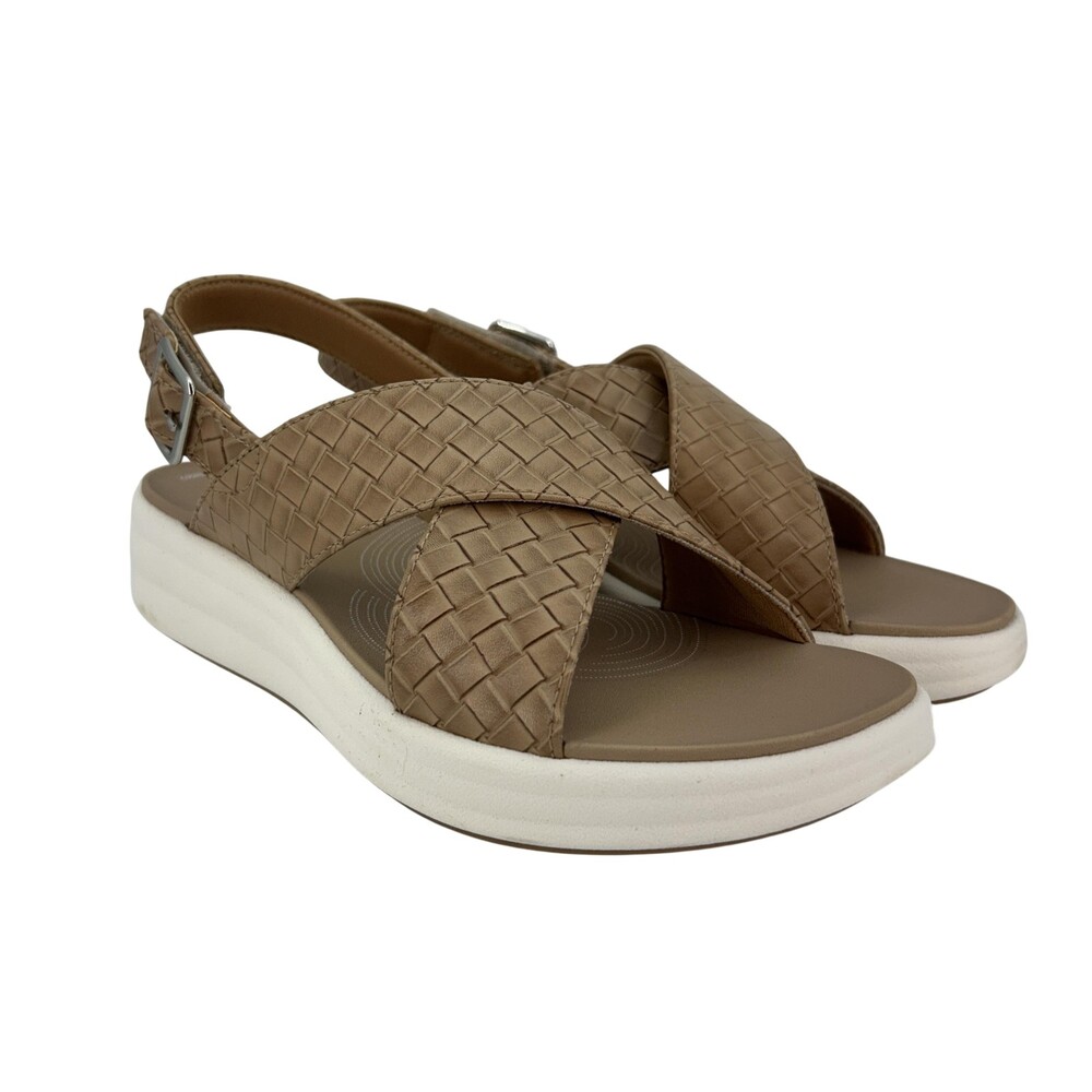 Clarks Cloudsteppers Sandals Shoes Womens Size 8.5 Beige Slingback Wedge Comfort